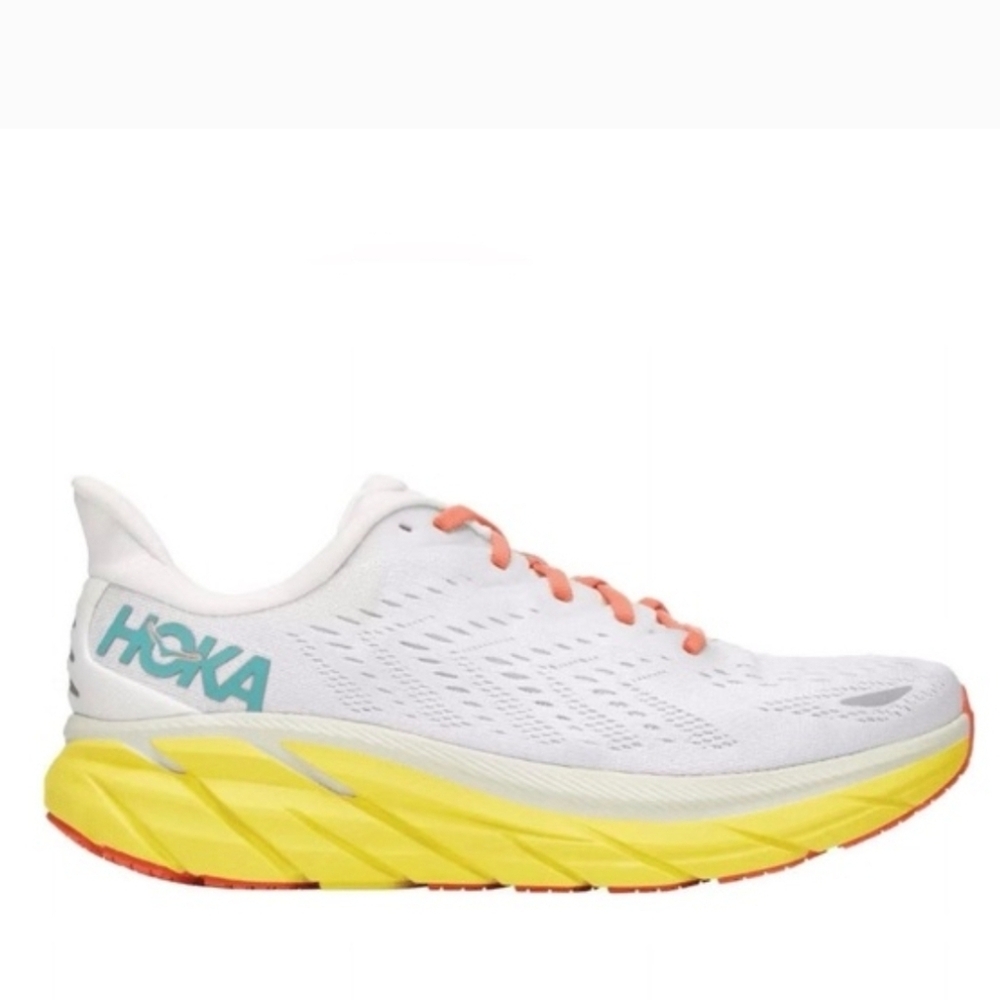 Hoka One One Clifton 8 Running Shoes White and Yellow Running‎ Sneakers